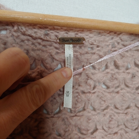 Free People Crashing Waves Pullover Sweater Blush Rose Pink Open Knit Wool M - Picture 7 of 10